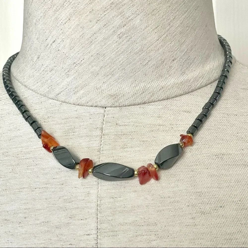 Hematite and carnelian necklace